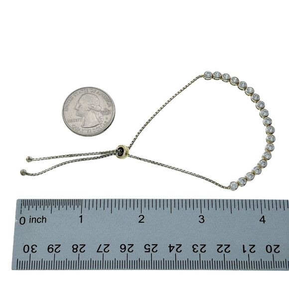 Gold Tone Cubic Zirconia Tennis Bracelet | Vintage Sterling Silver Adjustable - Picture 3 of 4